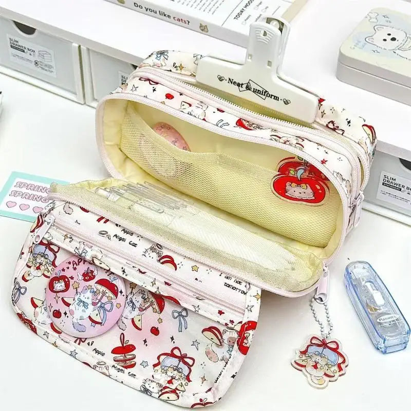 Cute Tomato Apple Cat Printed Pencil Bag Student Large Capacity Qme