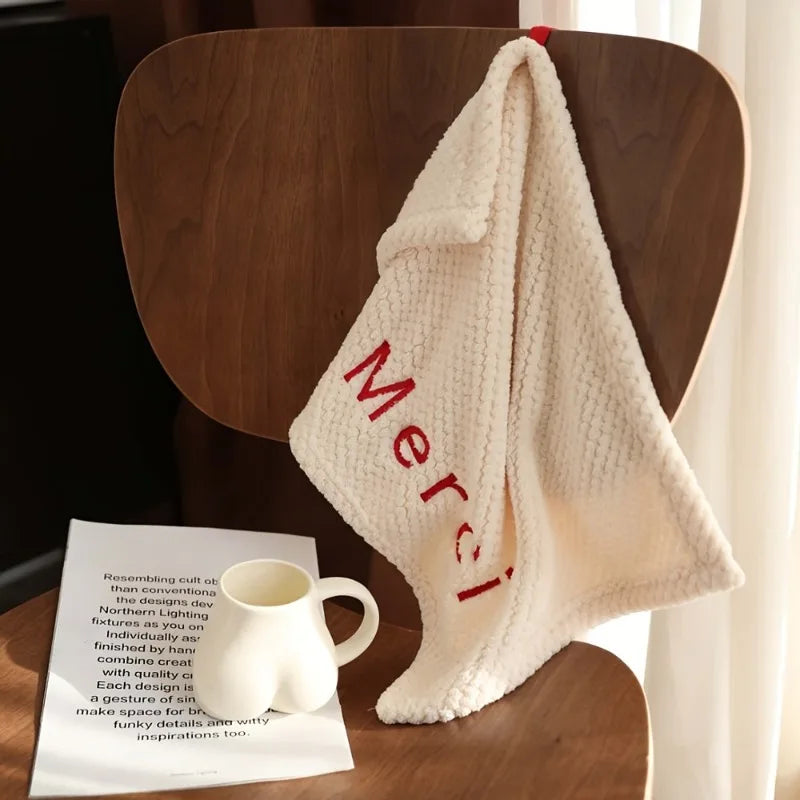 1pc minimalist texture small square towel, embroidered with letters, soft and absorbent without shedding hair, hand towel Qme