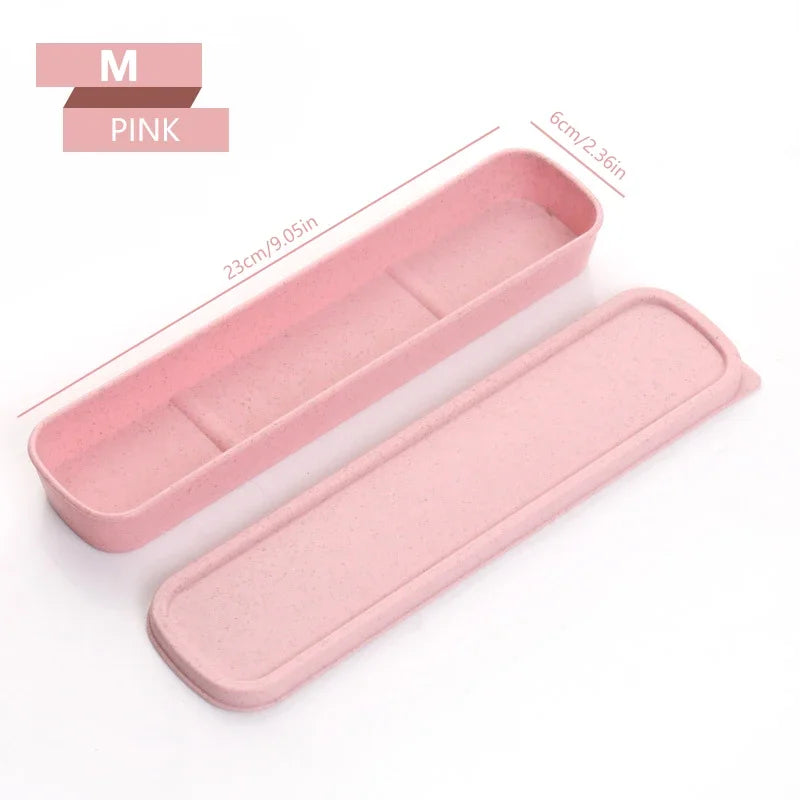 Portable Travel Tableware Eco-friendly Storage Box Case Food Grade Dinnerware Kitchen Fork Spoon Box Kid Cutlery Set Organizer Qme 23CM Pink