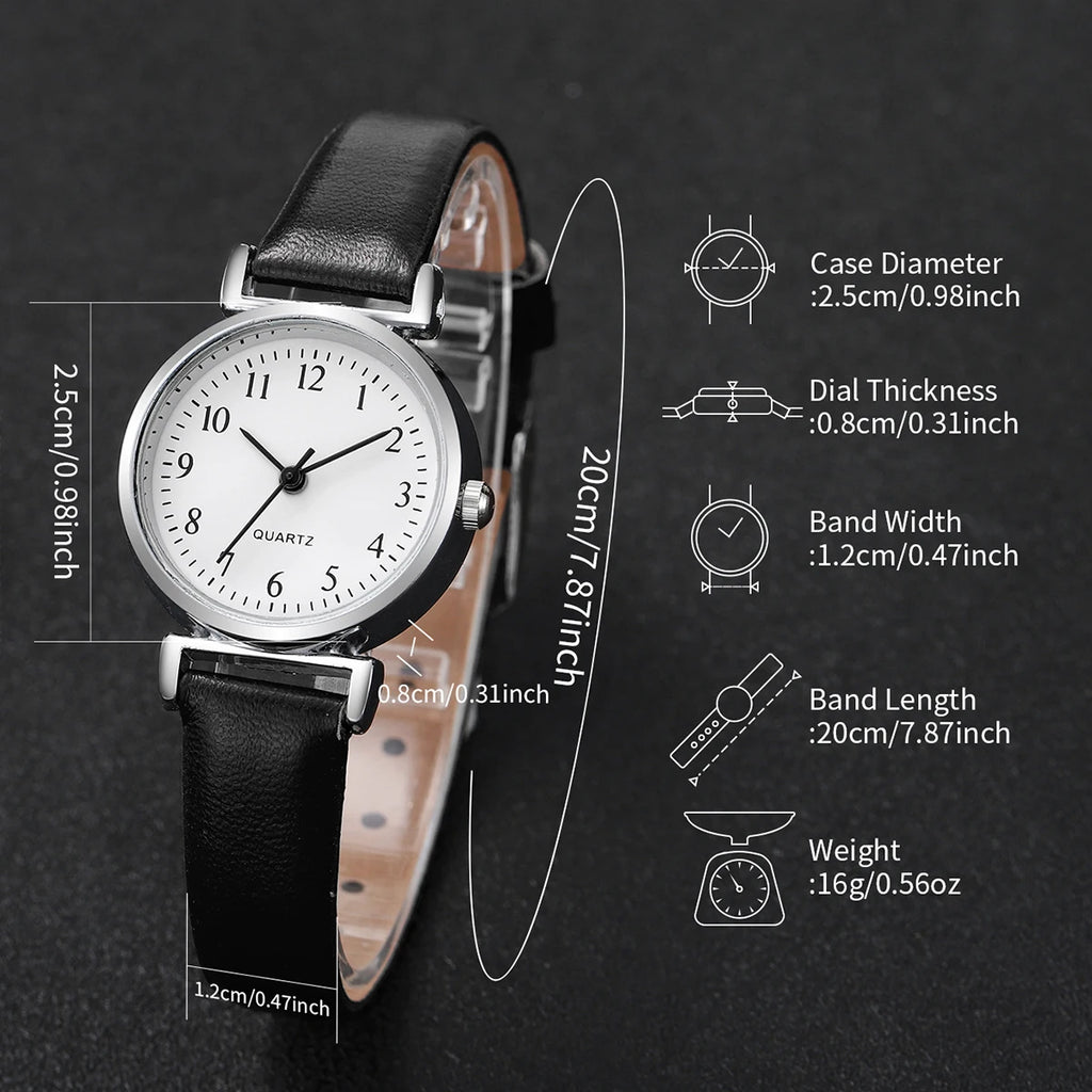2 pçs/set moda pequeno mostrador feminino relógios de quartzo simples pulseira de couro relógio para meninas reloj mujer Qme