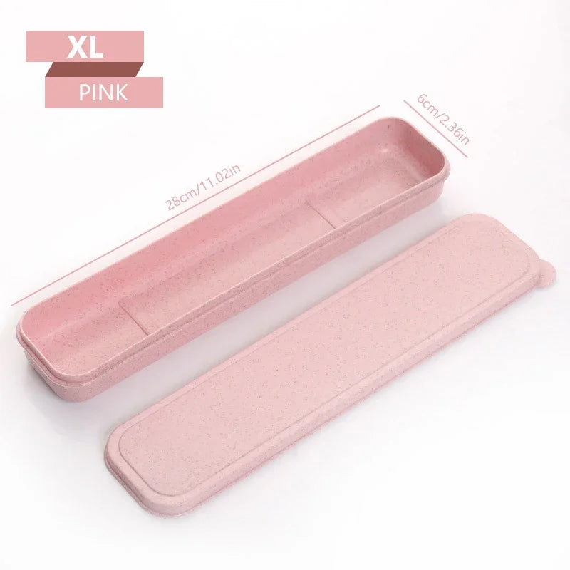 Portable Travel Tableware Eco-friendly Storage Box Case Food Grade Dinnerware Kitchen Fork Spoon Box Kid Cutlery Set Organizer Qme 28CM Pink