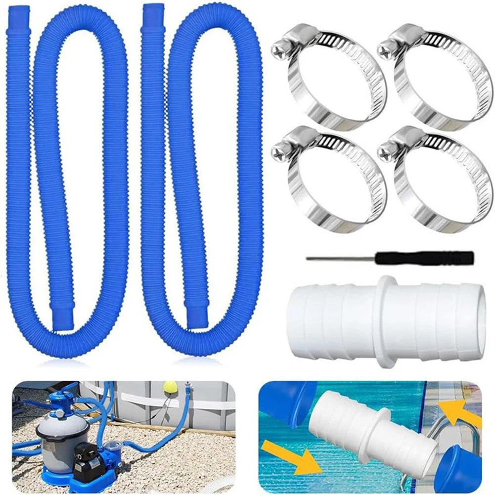 32mm Pool Hose Set With Metal Fastening Rings For Above Ground Pool System Compatibility With Pump Filter And Heating Units Qme