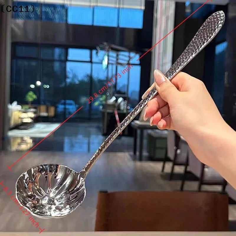 Stainless Steel Spoon Long Handle Soup Spoons Pot Scoops Colander Qme