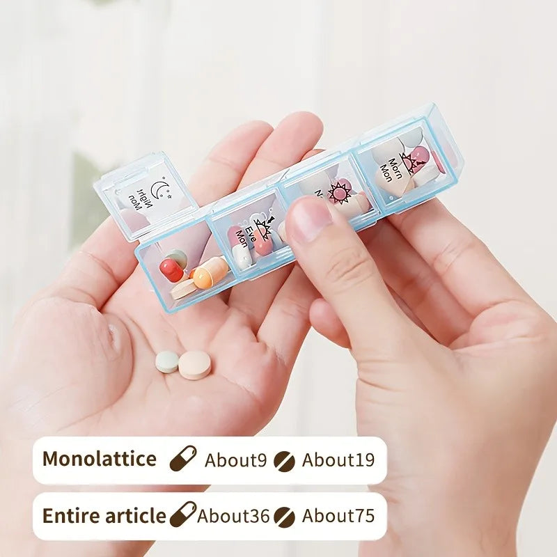 7-Day Pill Organizer with 4 Times Daily Morning/Noon/Night/Bedtime-Travel-Friendly Weekly Medication Planner Portable Pill Case Qme