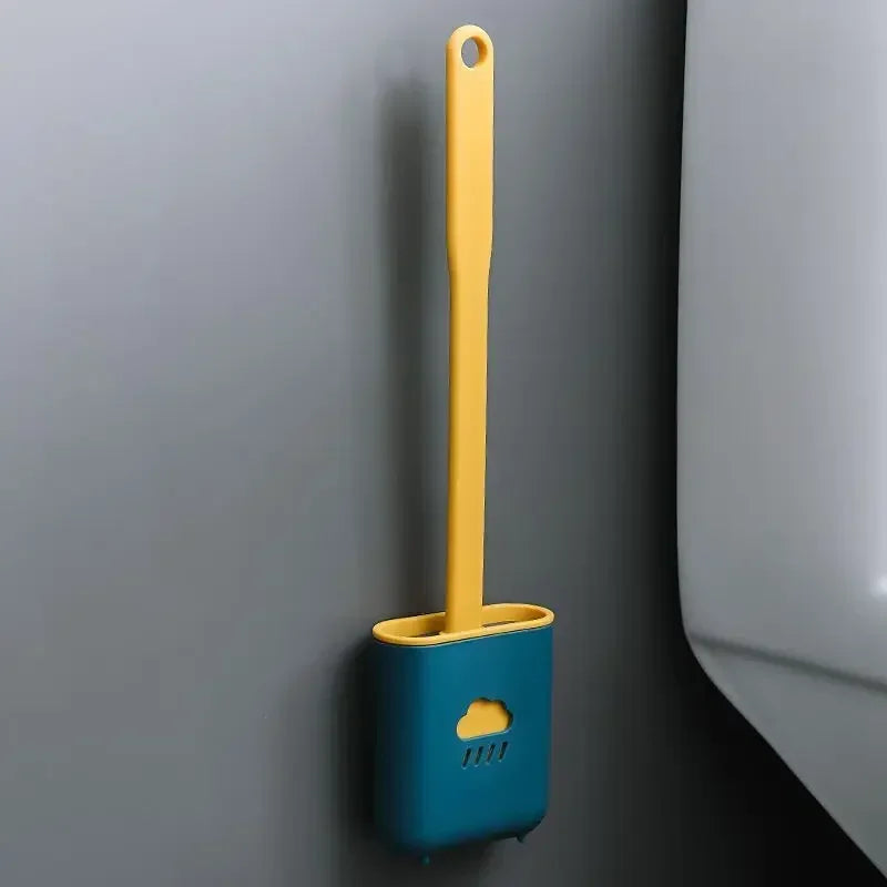 Silicone Toilet Brush Wc Gap Brush with Holder Flat Head Soft Bristles Cleaning Brushes With Quick Drying Bracket Bathroom Tool Qme