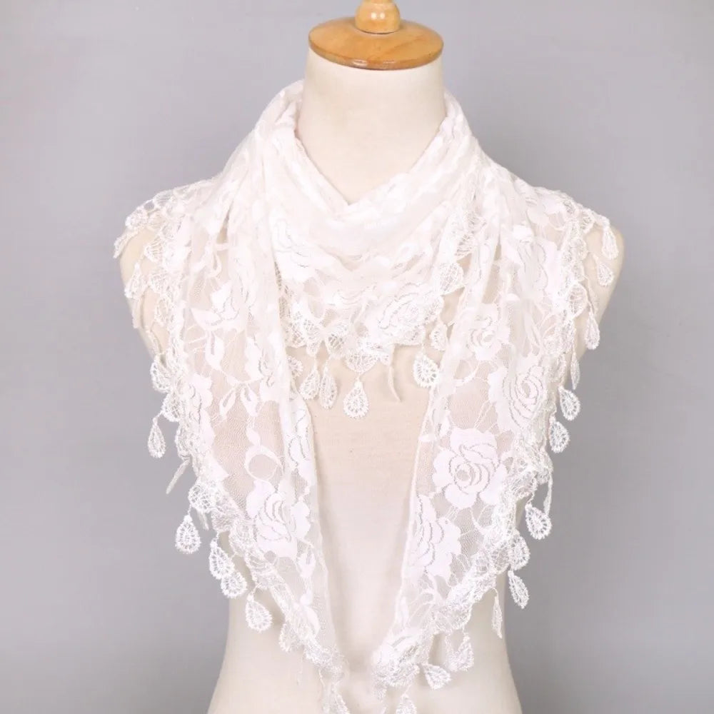 Sun Protection Lace Scarf Colorful Tassel Printed Wraps Hair Qme