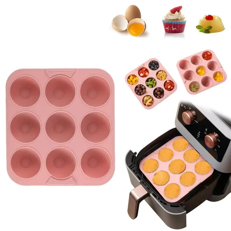 Muffin Cupcake Silicone Mold Square 9 Holes Cupcakes Non Stick Soap Qme Pink