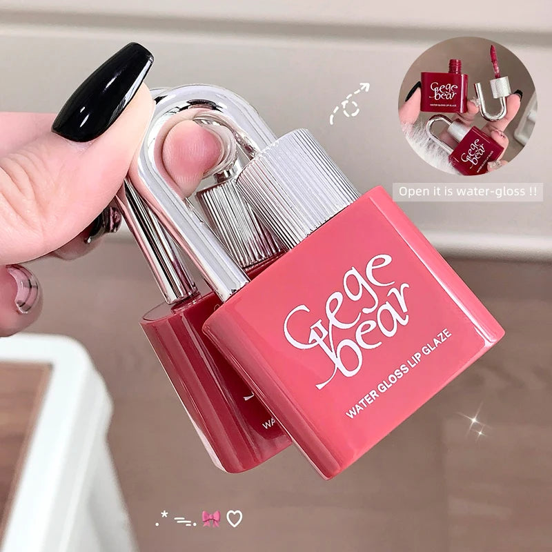 Gege Bear Lock Heart Sweet Water Gloss Lip Glaze Moisturizing Mirror Qme