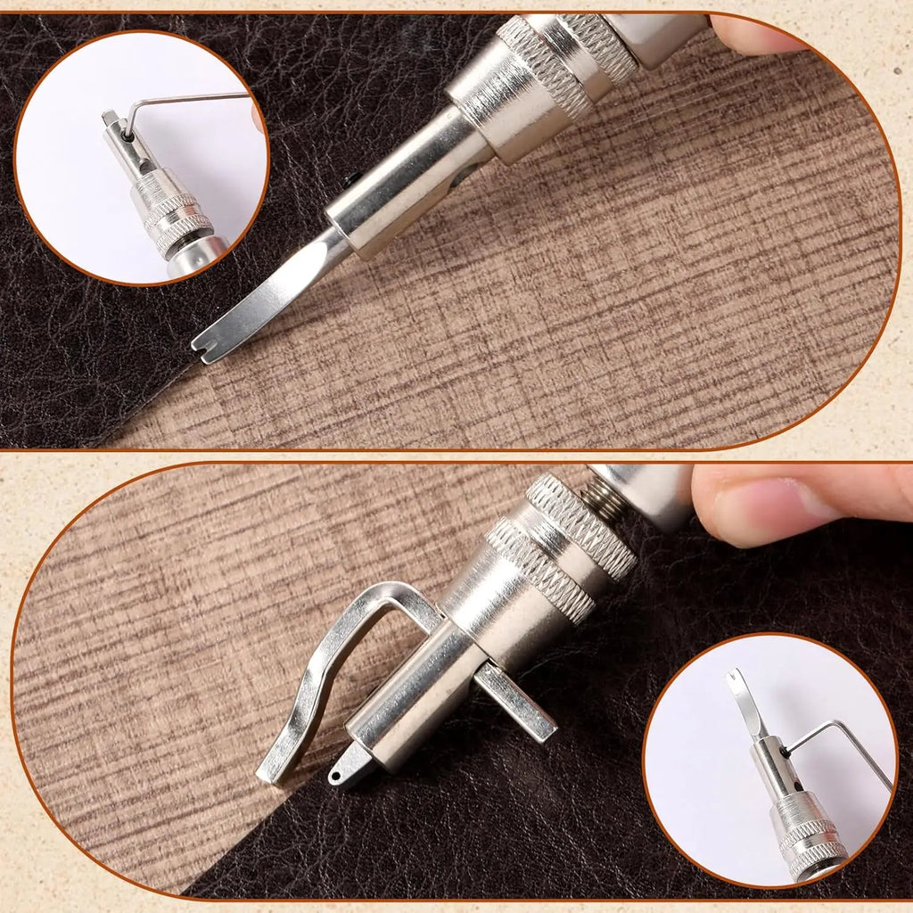 7 In 1 Leather GrooverTool,Pro Adjustable Stitching Working Tools Creasing Edge Beveler Leather Carving Cutting Tool Kit For DIY Qme