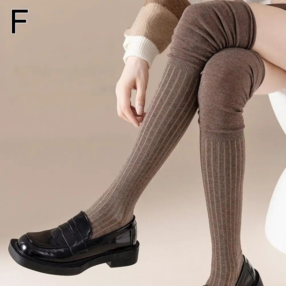 Winter Warm Long Socks Tube Thick High Tube Over Knee Knee-Length Hosiery Socks Terry Solid Color Women Thicken Calf Socking Qme F One Size