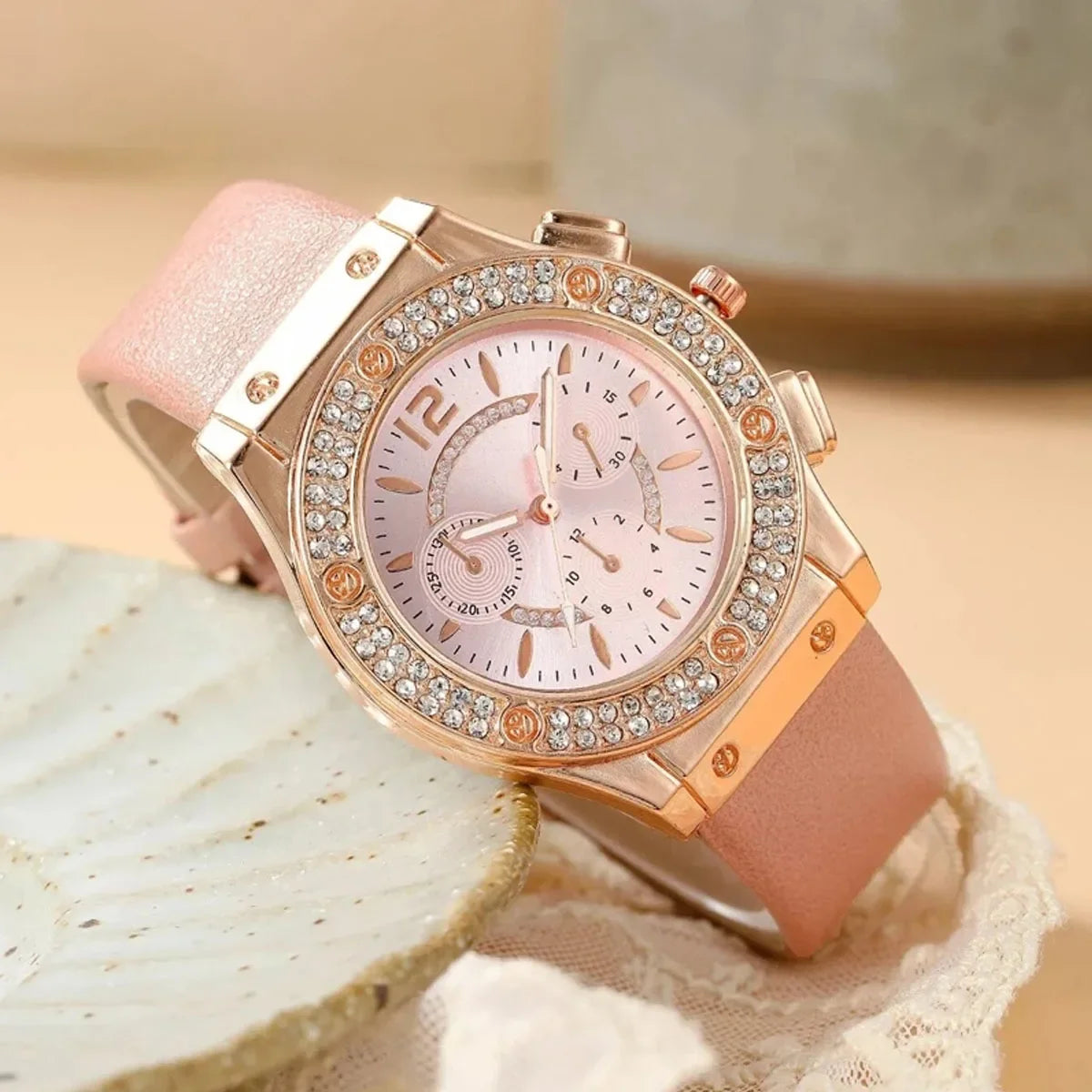 1pcs/set of versatile and fashionable PU strap watch, minimalist watch, women's trendy quartz watch Qme pink