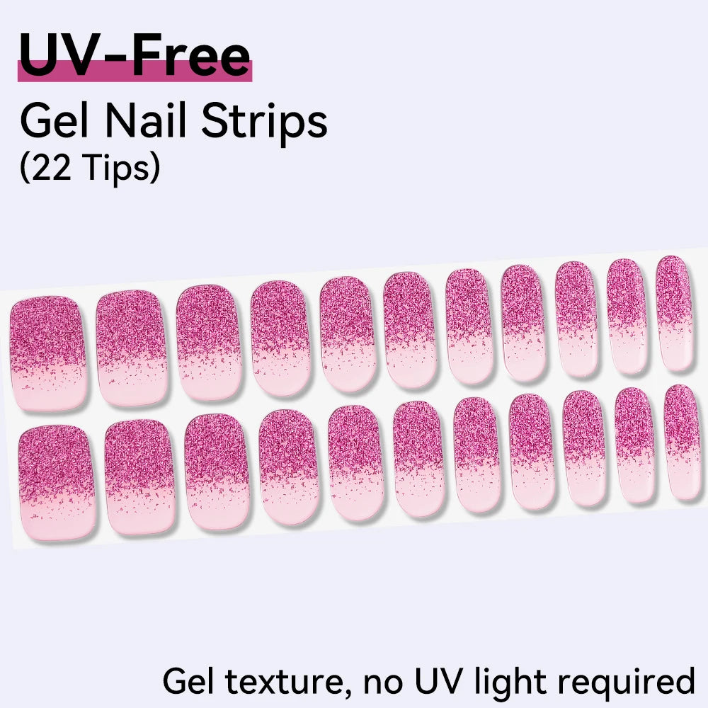 22Tips French Red Heart Kiss UV-Free Gel Nail Stickers Glitter Flower Qme BSA-0313