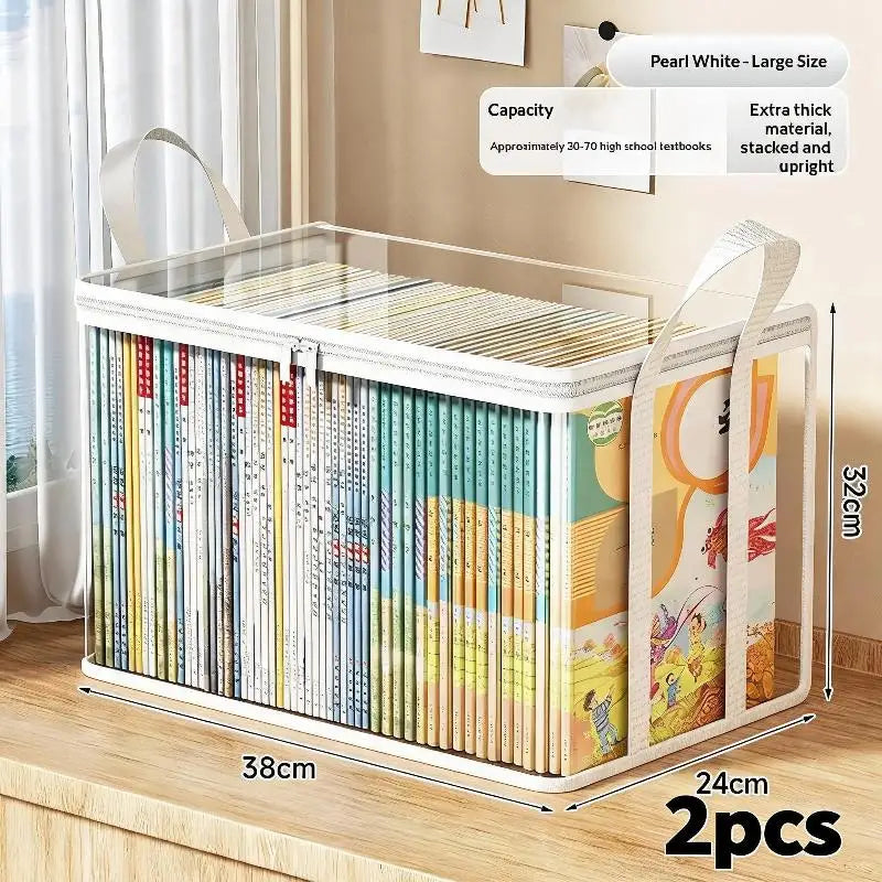 Transparent Plastic Book Storage Box Large Capacity Foldable Space-Saving Organizer For Home Office Storage Bookshelf Container Qme 2pcs B
