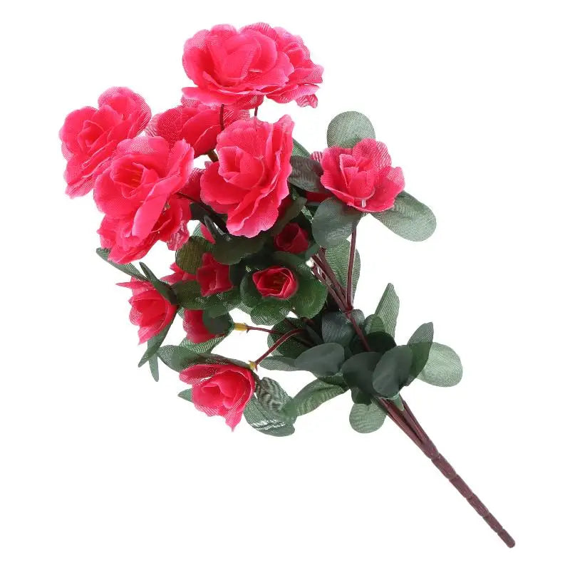 Artificial Azalea Flowers Bouquet Fake Rhododendron Outdoor Garden Qme Rose red