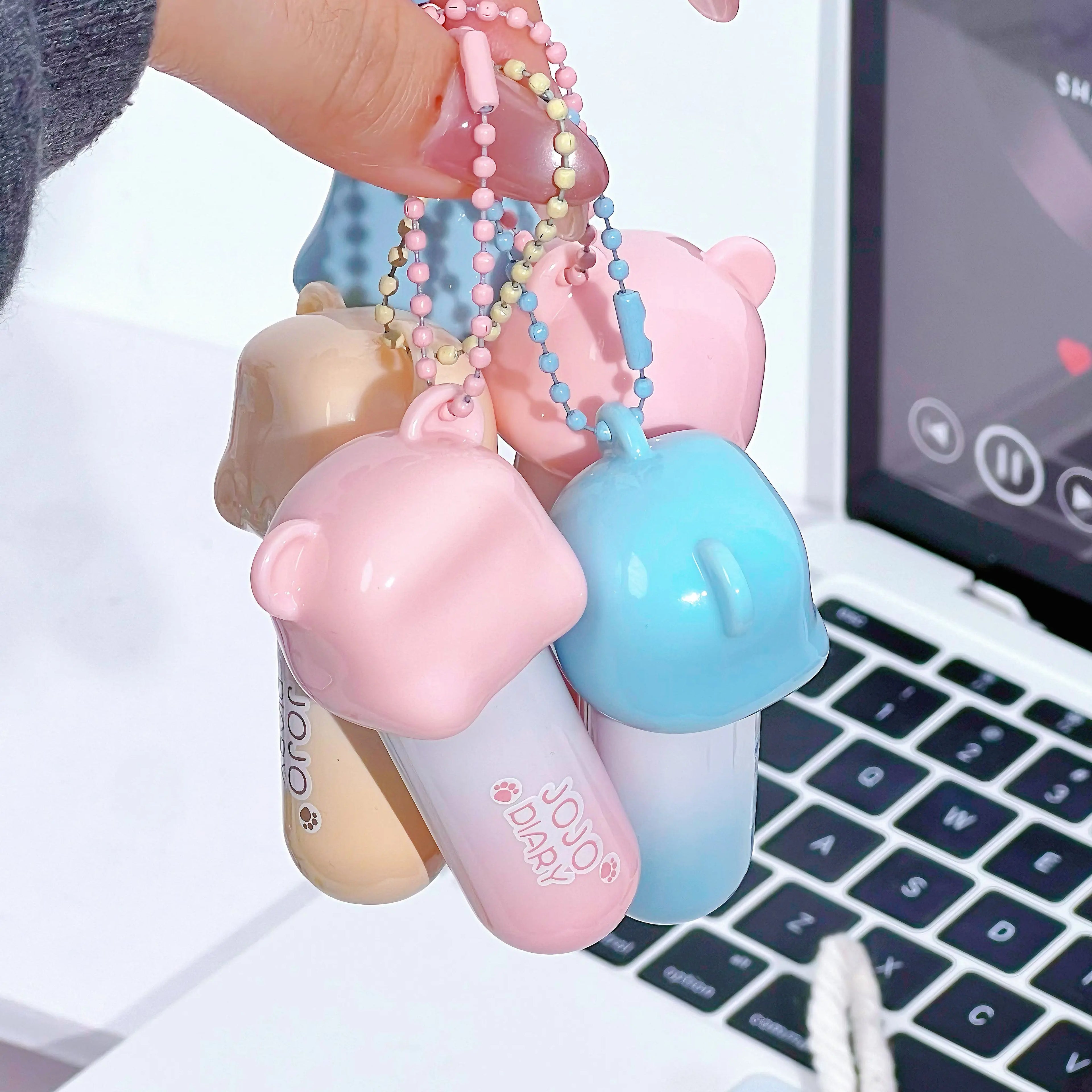 JOJO DAIRY Cute Bear Light-sheer Lip Glaze 6-color Pendant Watery Qme