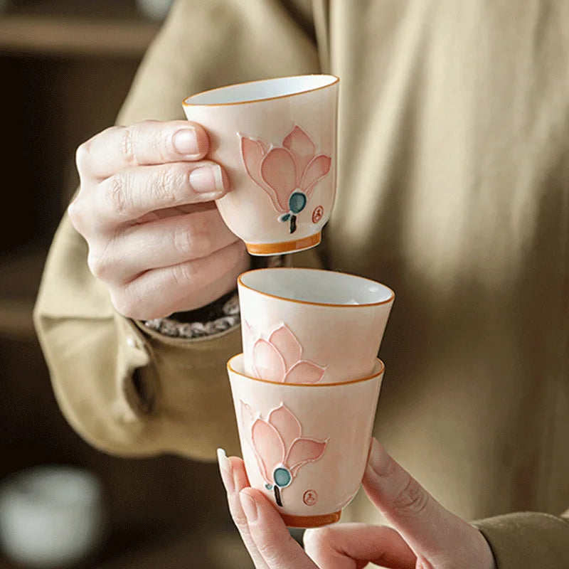 Hand Painted Lotus Pastel Women's Value Master Cup Ceramic Glazed Qme