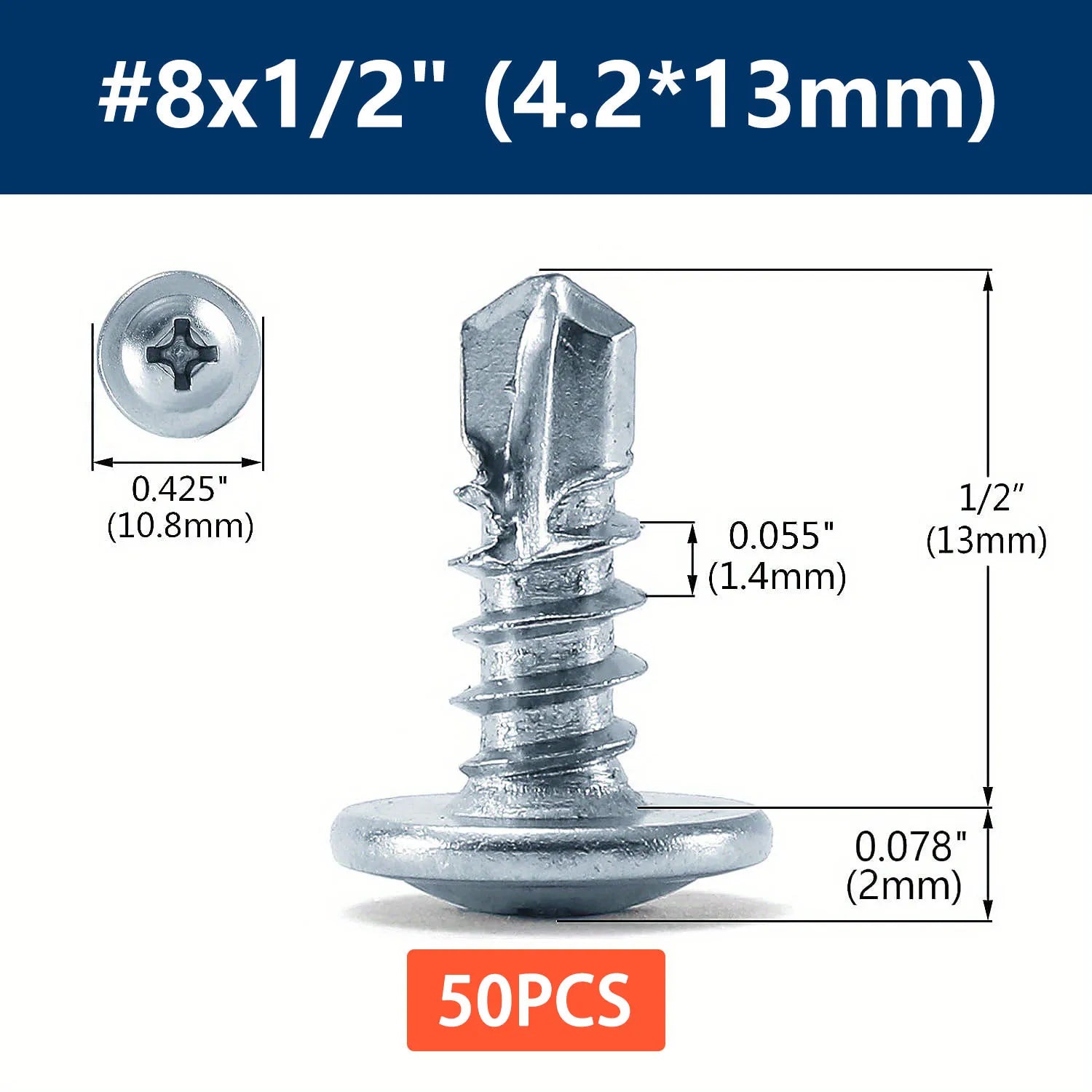 #8 Phillips Truss Head Self Drilling Tek Screw Zinc Oxide Sheet Metal Screws Fast Self Tapping Screws Lath to Metal Studs 100Pcs Qme 50pcs 13mm