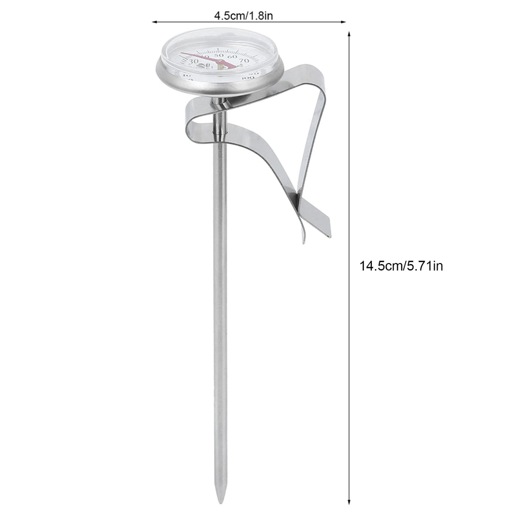 Adjustable Hanging Cooking Thermometer Stainless Steel Temperature Gauge with Clip for Coffee Milk Foaming Kitchen BBQ Tool Qme