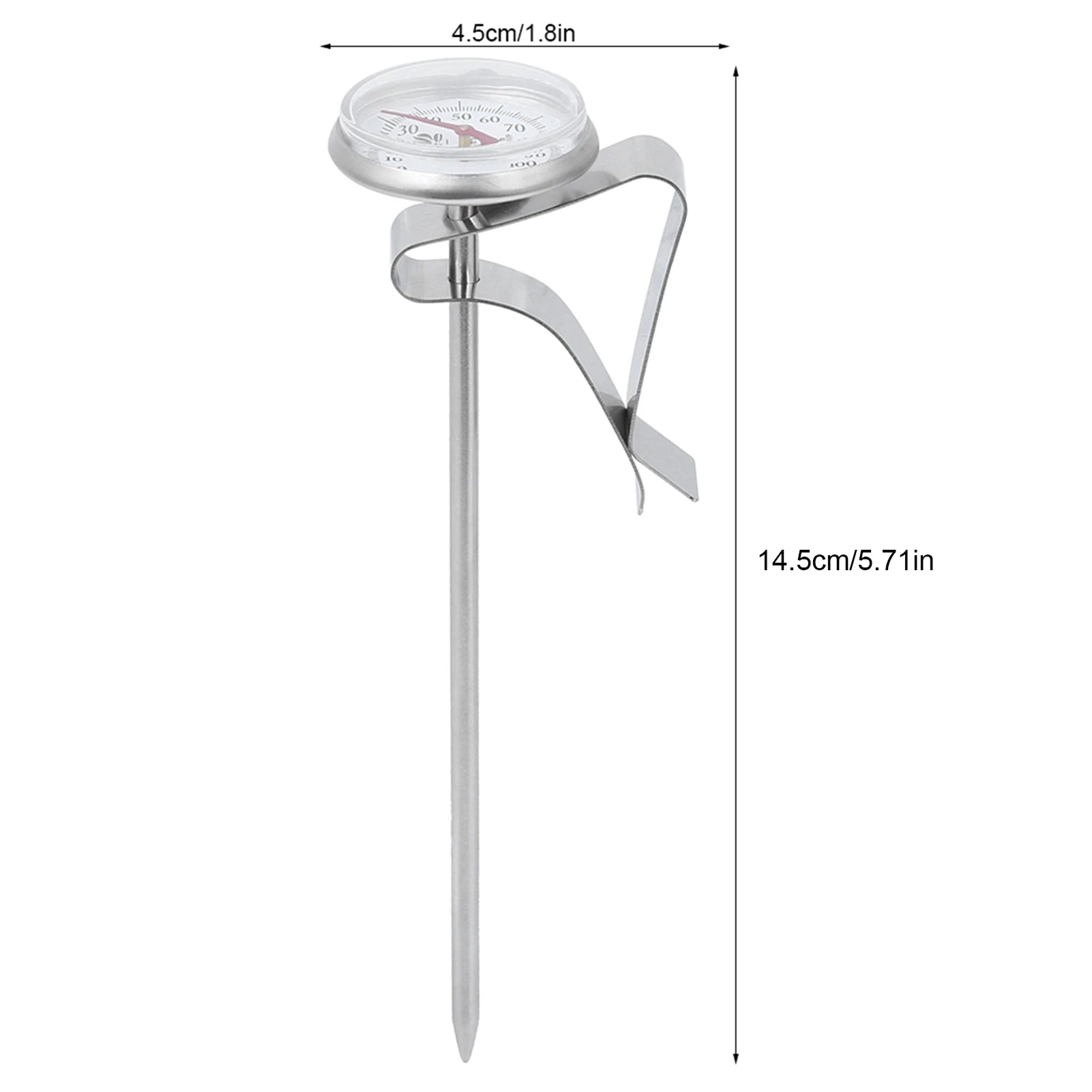 Adjustable Hanging Cooking Thermometer Stainless Steel Temperature Gauge with Clip for Coffee Milk Foaming Kitchen BBQ Tool Qme