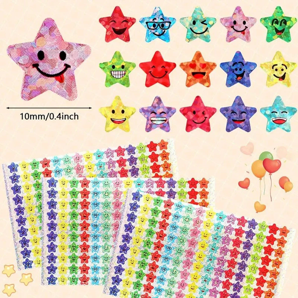 10 Pack,Star Expression Laser Stickers for Reward, Behavior Chart, School Classroom Student Teacher Supplies, 1CM Diameter Qme