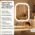 Women Bedroom Desktop Vanity Mirror 3 Color Dimmable Light LED Makeup Touch Control Mirror Home Travel Portable Qme white
