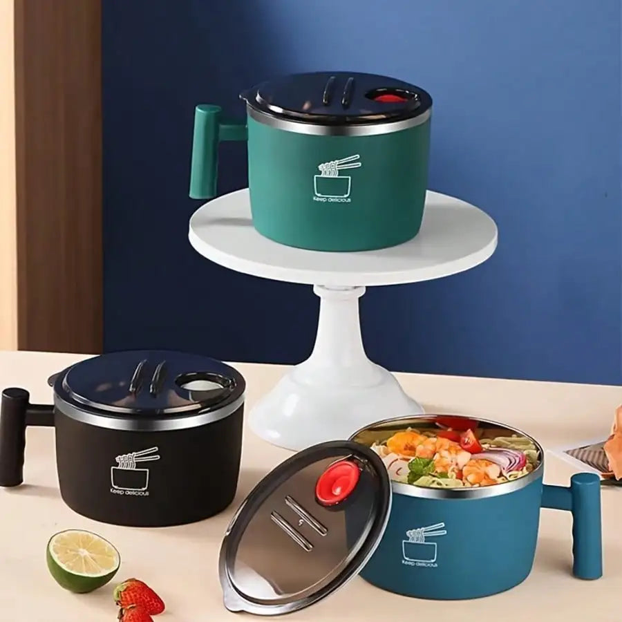 Stainless Steel Heat Preservation Bowl Instant Noodle Cover Lunch Box Qme