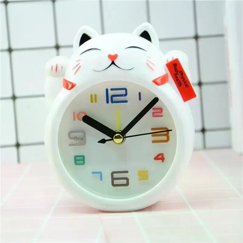 Cute Lucky Cat Alarm Clock Silent Non Ticking Movement Large Readable Numbers Perfect For Kids Bedroom Home Study Desk Decor Qme