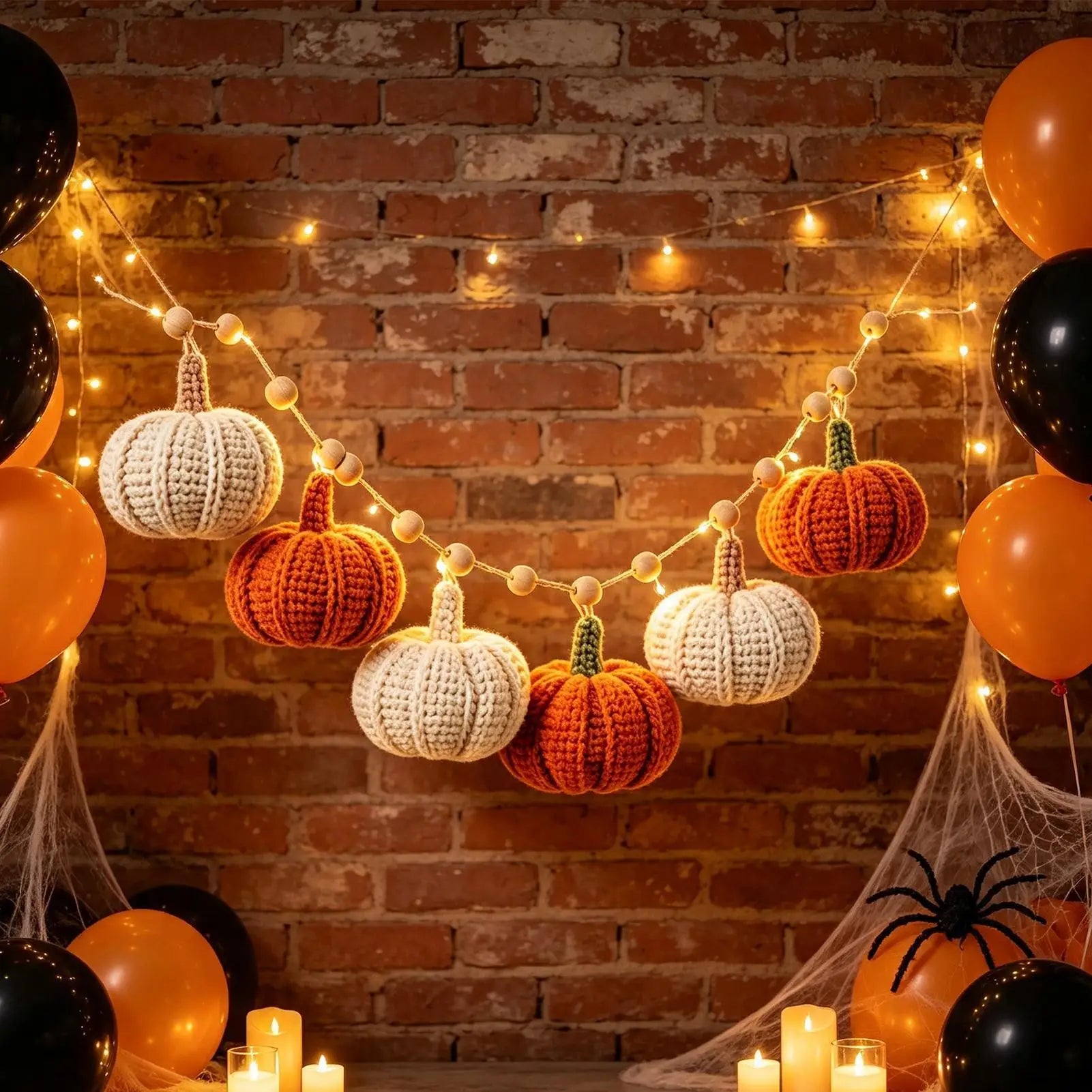 Halloween Lights Indoor Fireplace Farmhouse Crochet Autumn Wreath Qme