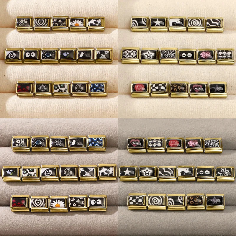 Cute Big Eyes Cat Black Series Charm Bracelet Fit 9mm Bracelet Stainless Steel Charm Italian Links Module Bracelet Accessories Qme