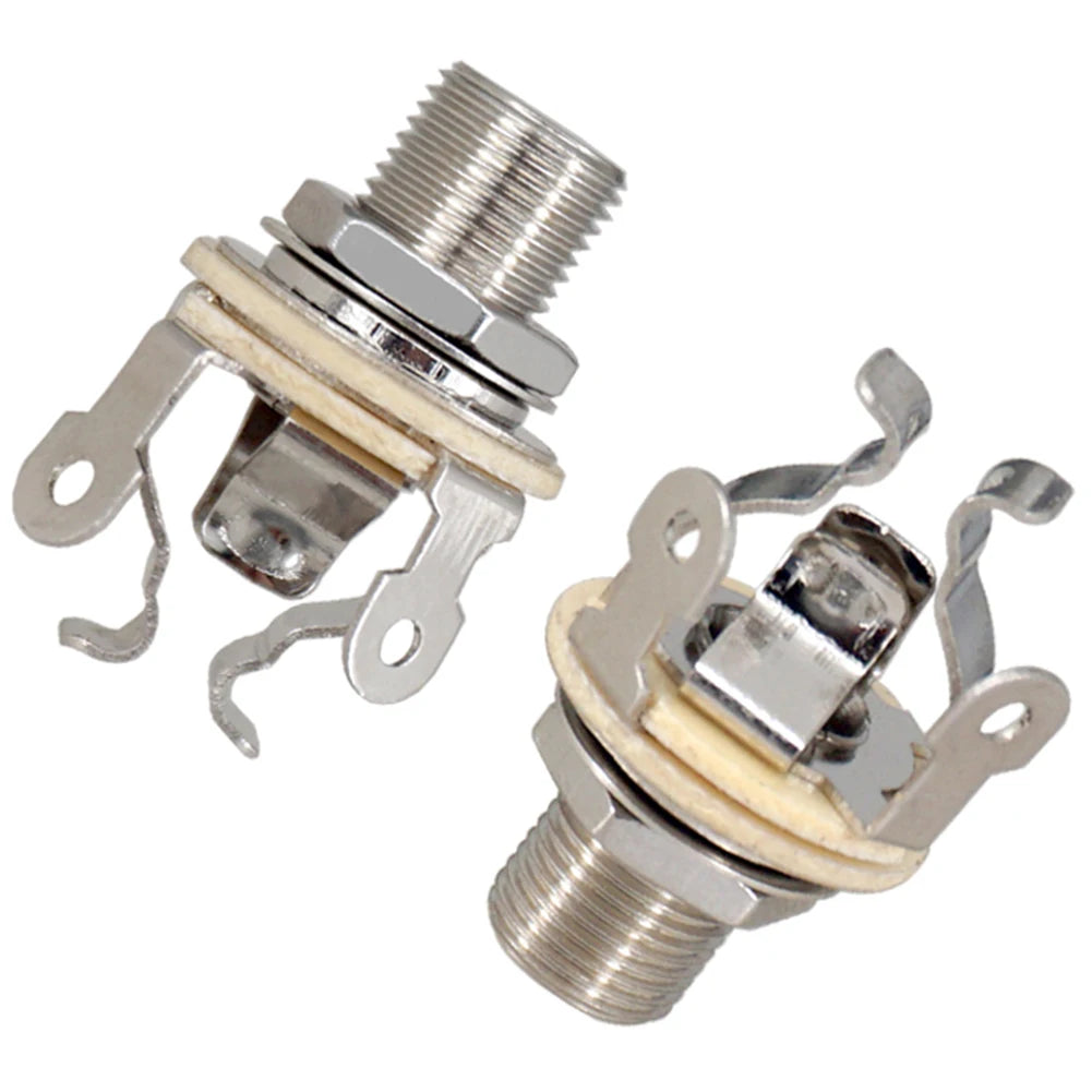 2Pcs 1/4 Inch 6.35Mm Guitar Pickup Output Jack Metal Guitar Mono Jack Socket Electric Guitar Mono Jack Guitar Accessories Qme Silver