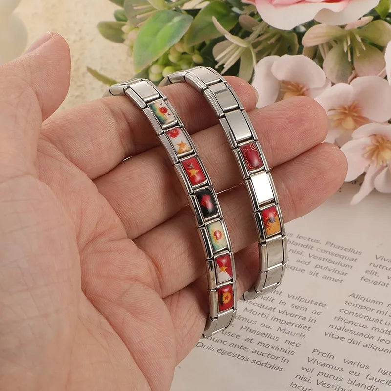 2026 Fashion Vietnamese Independence Day Series Italian Link Fit 9mm Stainless Steel Bracelet Making Bead Charm Jewelry DIY Gift Qme