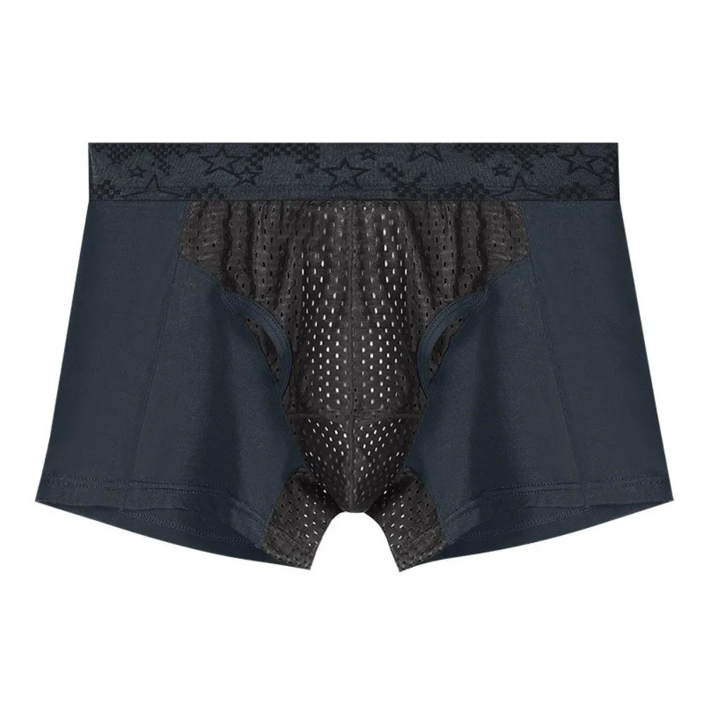 Quick-drying Men's Mesh Boxer Briefs Split Design Four-way Stretch Qme Grey 4XL