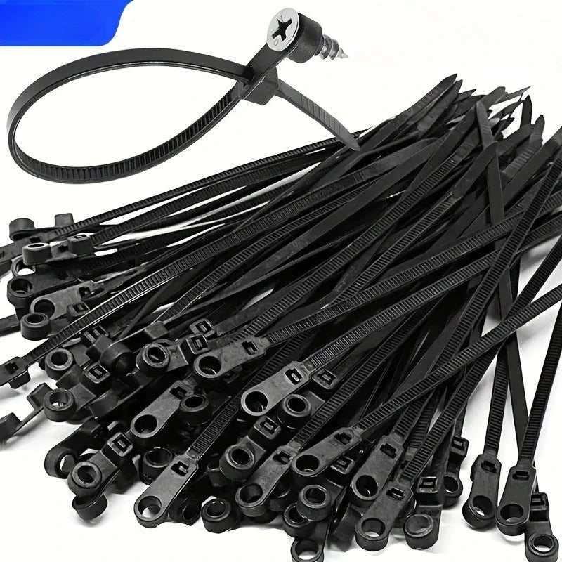 Screw hole zip ties, multi-purpose heavy-duty adjustable self-locking zip ties, organizer straps DIY fastening rings Qme