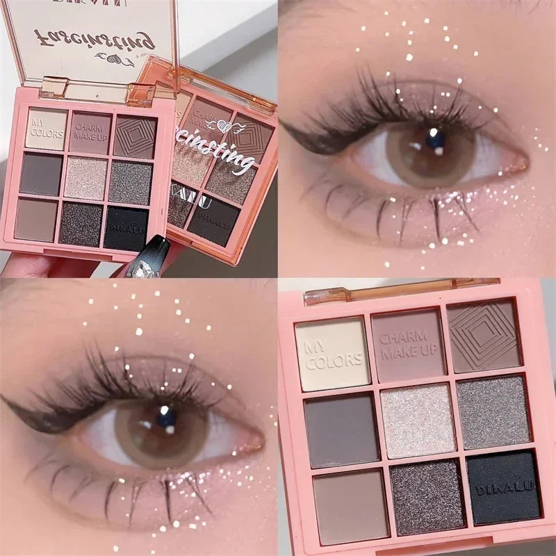 Punk Blue Eyeshadow Palette 9 Colors Matte Smoky Black Eye Shadow Shimmer Palette Glitter Nude Cosmetics Pearlescent Eye Makeup Qme 16