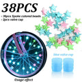 38Pcs Glow-in-the-Dark Spoke Beads & Valve Caps Set, Luminous Star Wheel Decorations for Night Riding Qme blue valve cap