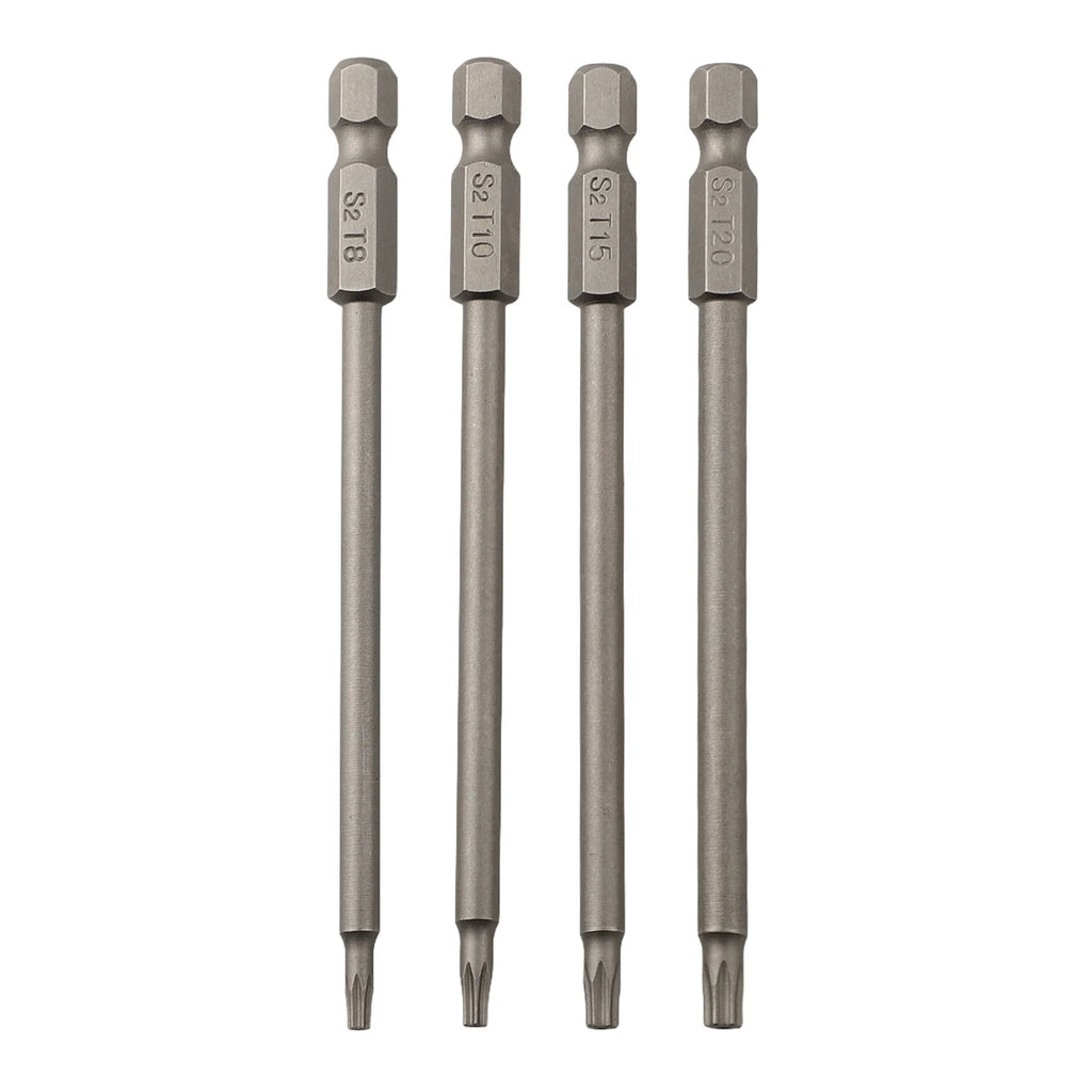 4pcs 1/4 Hex Shank 100mm Long Screwdriver Bits Kit For Torx/Hexagon/Cross/Slotted Hand Tools Qme