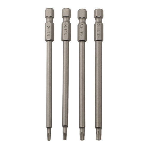 4pcs 1/4 Hex Shank 100mm Long Screwdriver Bits Kit For Torx/Hexagon/Cross/Slotted Hand Tools Qme