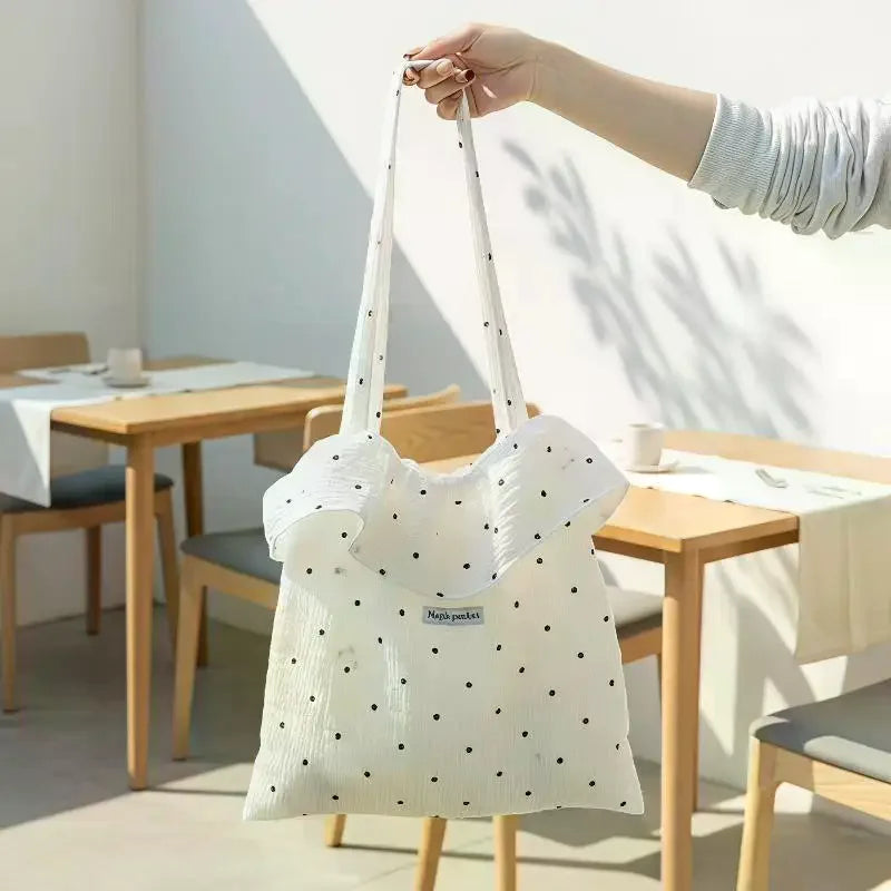 All Match Wave Point Chiffon Large Capacity Mesh Korean Style Women Commuting Shoulder Handbag Qme
