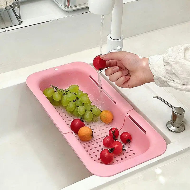 Telescopic Drain Basket Lightweight Sink Storage Made Non-toxic Qme Pink