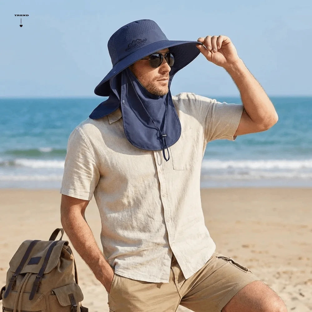 UV Protection Large Brimmed Sun Hat Breathable Face Shield Neck Flap Fisherman Hat Waterproof Polyester Outdoor Bucket Hat Qme