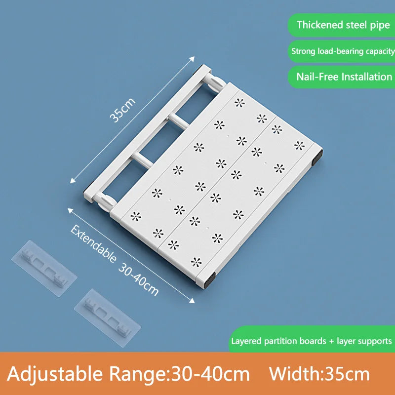 No-Drill Expandable Shelf Dividers Adjustable Wardrobe Cabinet Organizers Kitchen/Bathroom Storage Rack Dorm Space-Saving Qme 30-40cm 35cm