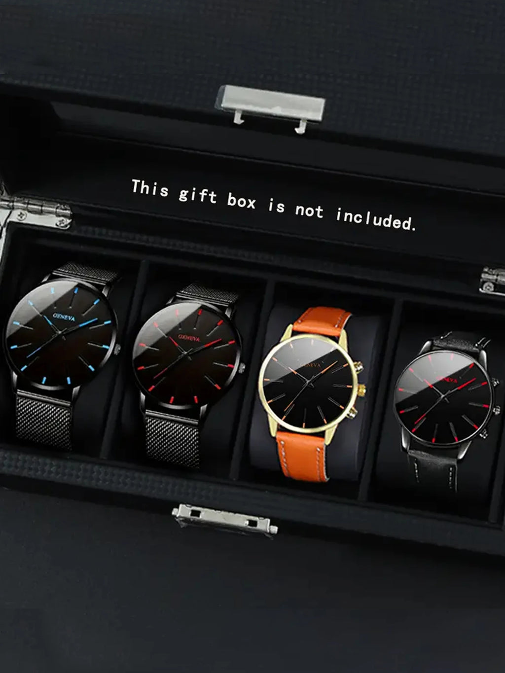 4pcs Business Casual Quartz Analog Single Calendar Leather Trendy Fashion Watch Black Premium Men's Quartz Watch Qme 4pcs
