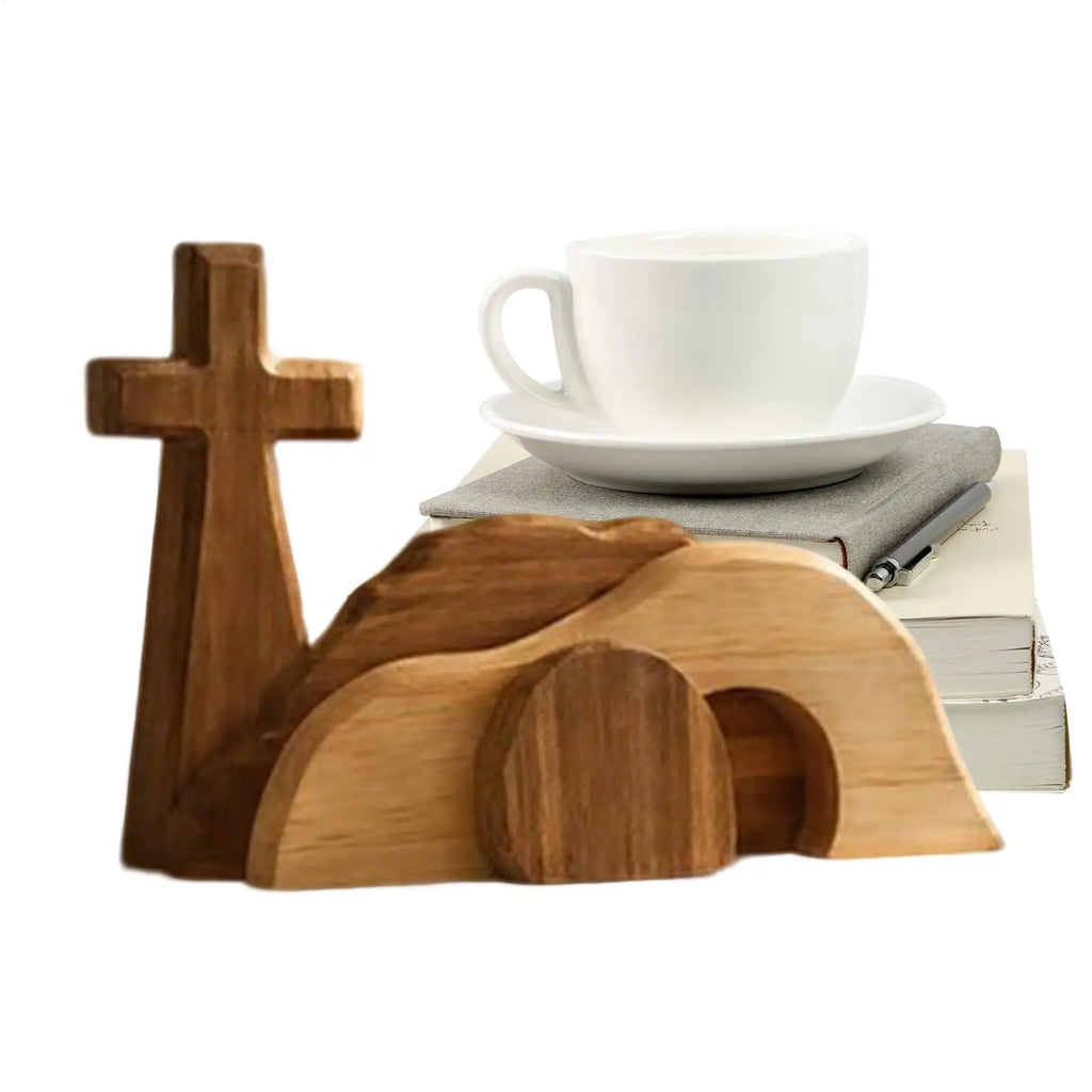 2026 Empty Tomb Decor Wooden Tabletop Ornaments Easter Tomb Display For Home Church Mantle Shelf Desk Family Holiday Spring Qme