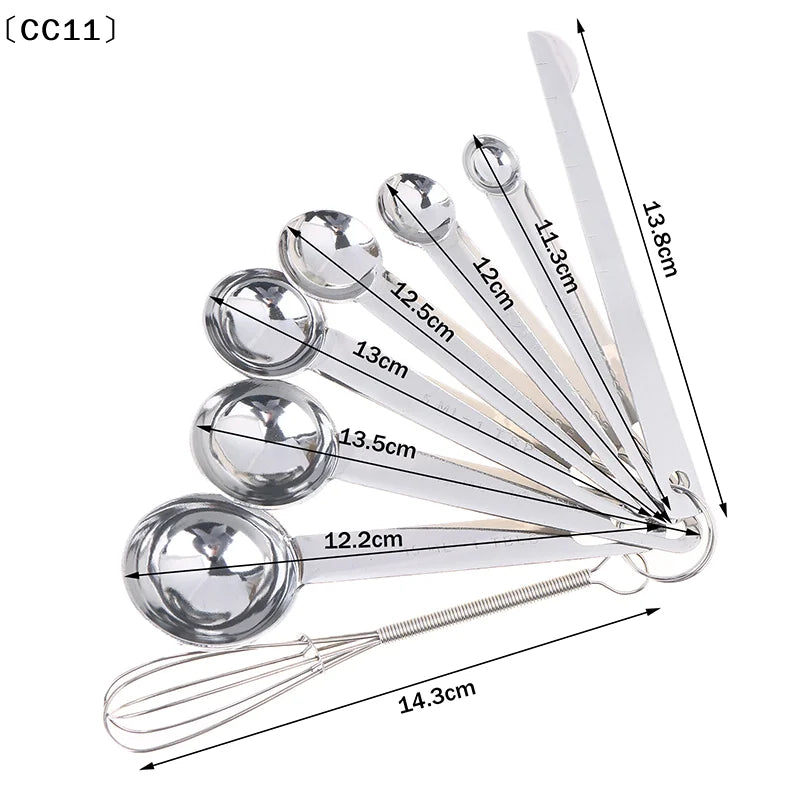 4 6 Stainless Steel Measuring Spoon Cup Scale Ruler Egg Beater Qme