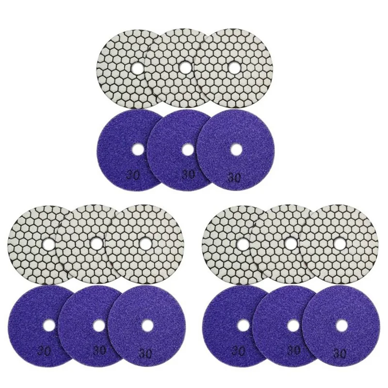 A02F-18Pcs Dia 4Inch/100Mm Grit 30 Diamond Dry Polishing Pads Resin Bond Flexible Dry Sanding Disc For Granite Marble Qme purple