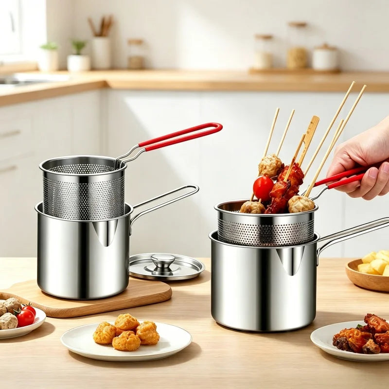 Stainless Steel Fryer Household Small Oil Pan Filter French Fries Qme