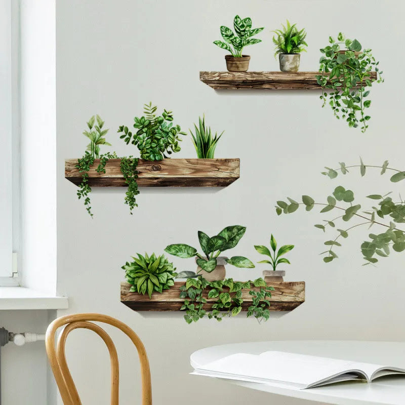 DIY Wall Art Creative Stickers Potted Plant Decals Self-adhesive Qme
