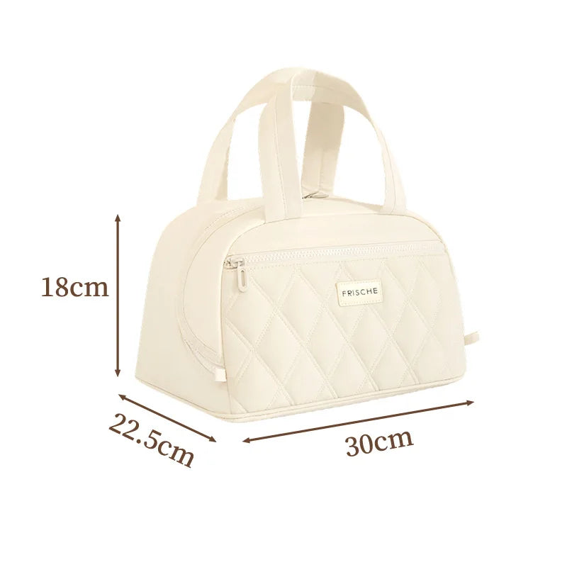 Hot Sale Large Lunch Bag Women Waterproof Concise Convenient Fresh Cooler Bags Thermal Breakfast Food Box Portable Picnic Travel Qme LB-Beige