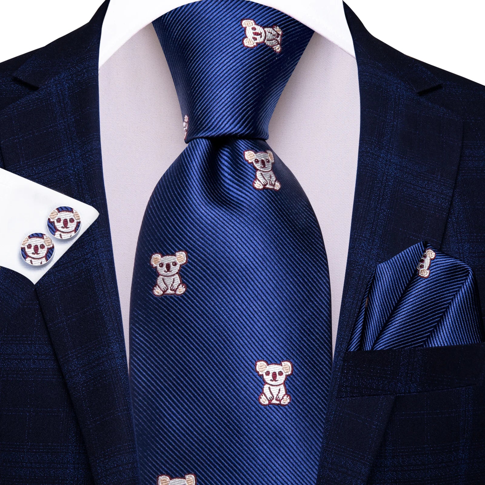 Hi-tie Navy Blue Fashion Mens Elegant Tie Handkerchief Cufflinks Qme HT-N-0005