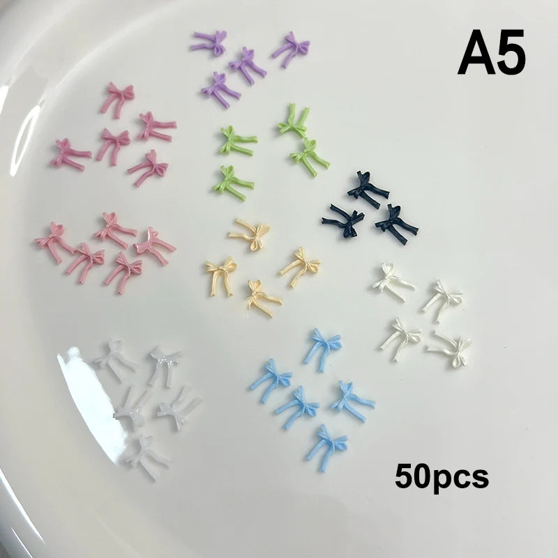 Chic Trendy Manicure Look Ribbon Bowtie Nail Charms Light Luxury Qme A5